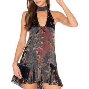 Free People NWT gorgeous navy/plum halter mini dress